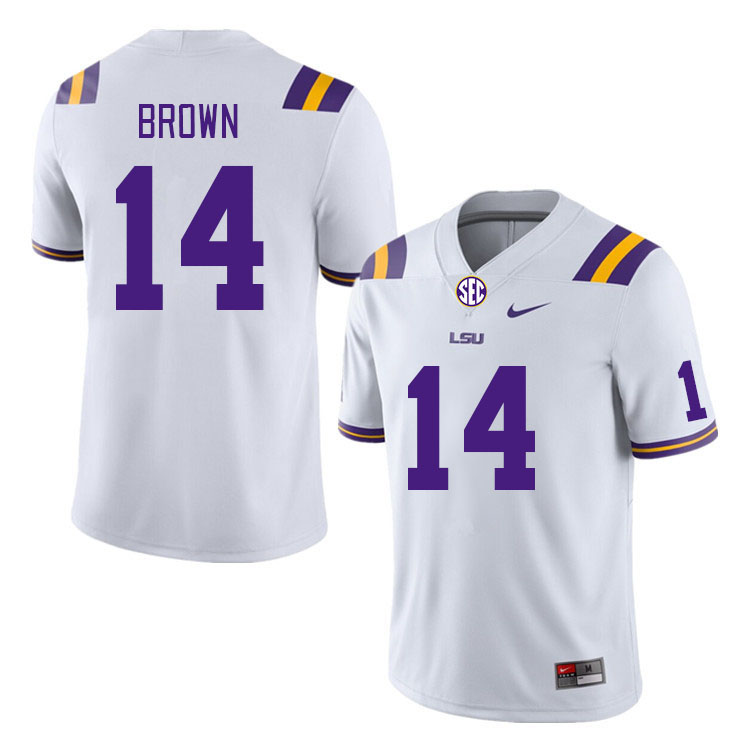 Men #14 Jalen Brown LSU Tigers College Football Jerseys Stitched-White - Click Image to Close